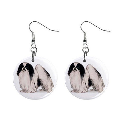 New Dog Japenses Chin 1" Round Button Dangle Earrings Jewelry 13018528