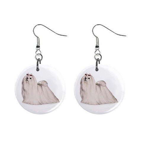 New Dog Maltese 1" Round Button Dangle Earrings Jewelry 13018533
