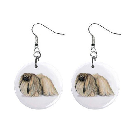 New Dog Pekingese 1" Round Button Dangle Earrings Jewelry 13018539