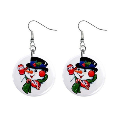 Christmas Snowman Dangle Earrings Jewelry 1 inch Buttons 13092977