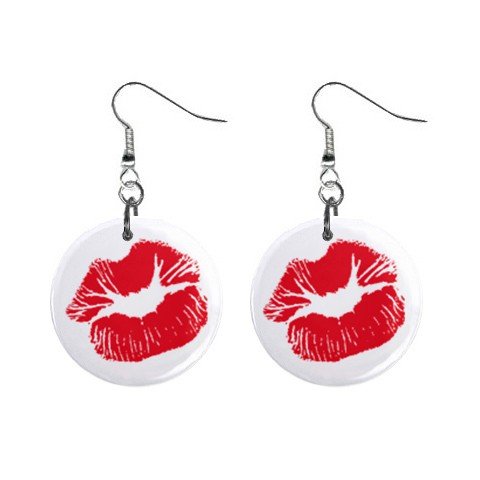 New Red Kiss Lips Dangle 1" Button Round Earrings Jewelry 13483358