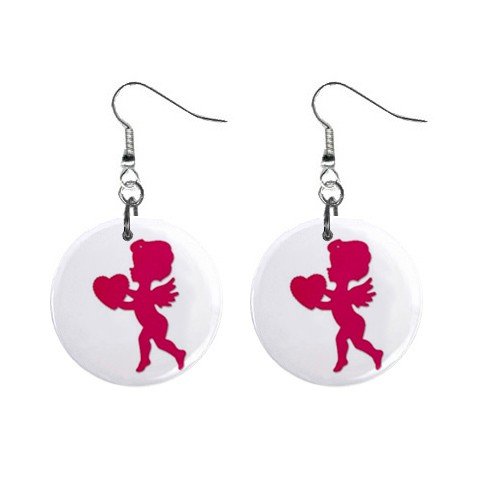 New Red Cupid with Heart Valentine Dangle Button Earrings Jewelry 13479481