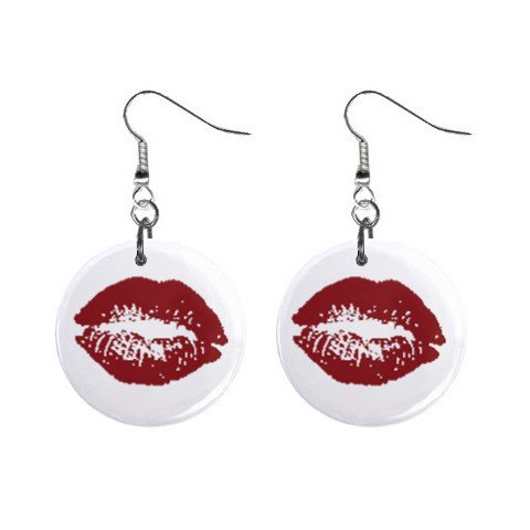 New Dark Red Lipstick Lips Valentine Dangle Button Earrings Jewelry 13483320