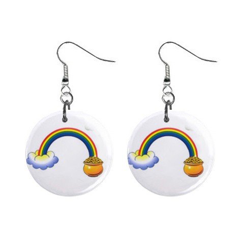 St. Patrick Day Rainbow Pot of Gold Button Earrings Jewelry 13501036
