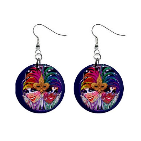 Jesters MARDI GRAS 1" Round Dangle Button Earrings 13534588