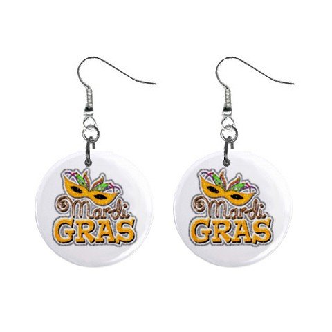 MARDI GRAS Mask 1" Round Dangle Button Earrings NEW 13534593