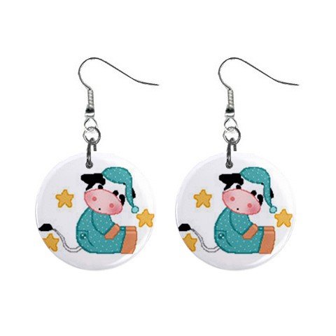Good Night Cow Dangle Button Earrings Jewelry 1 inch Round 13688969