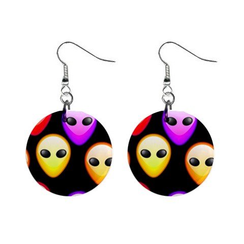 Alien Faces Hanging Dangle Button Earrings Jewelry 14000951