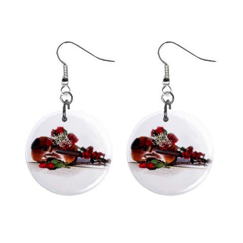 New Violin Musical Instrument Dangle Button Earrings Jewelry 13356357