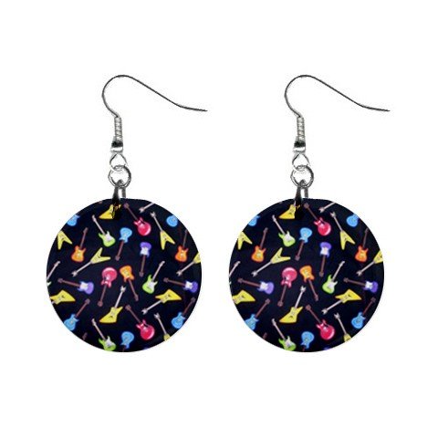 New Electric Guitar 1" Round Dangle Button Earrings Jewelry 14172945
