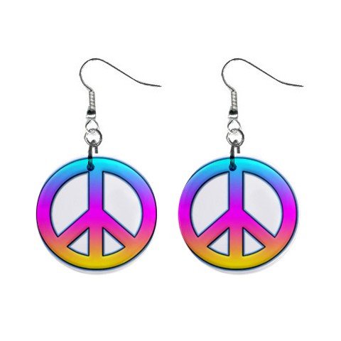 New Peace Sign Retro Hippie Dangle Button Earrings Jewelry 13631888