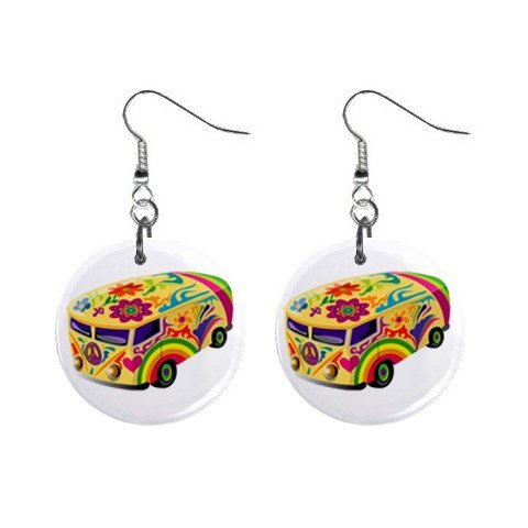 New Retro Hippie Bus Dangle Button Earrings Jewelry 13633686