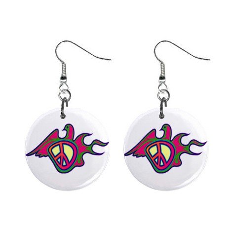 New Retro Hippie Peace Sign Bird Dangle Button Earrings Jewelry 13634097
