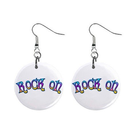 New ROCK ON Retro Hippie Dangle Button Earrings Jewelry 13634112