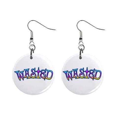 New WASTED Retro Hippie Dangle Button Earrings Jewelry 13634116