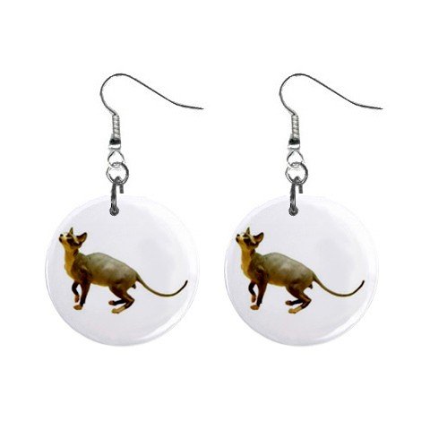 Hairless Cat Sphynx 1" Round Button Dangle Earrings Jewelry 13894580