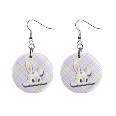 Peeking Bunny Easter Dangle Button Earrings Jewelry 1 inch Round 13969777