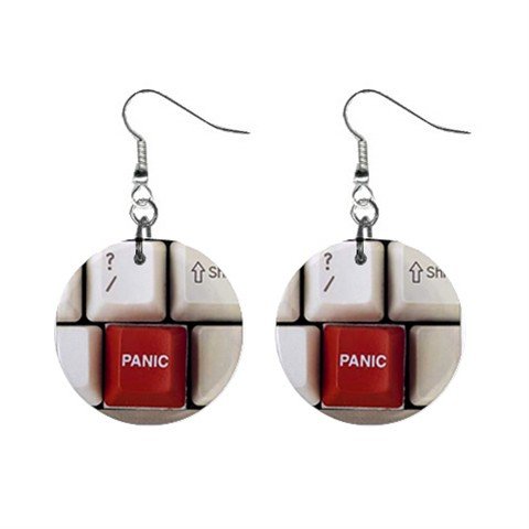 Panic Key Computer Keyboard Dangle Button Earrings Jewelry 1 inch Round 13970177