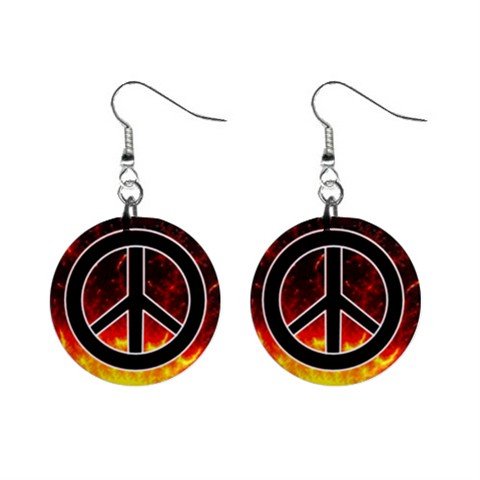 Peace Sign In Flames Dangle Button Earrings Jewelry 1 inch Round 13151635