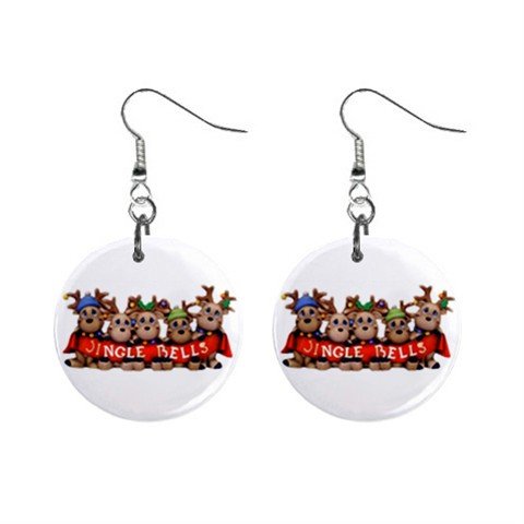 Jinglebell Reindeer Christmas Dangle Earrings Jewelry 1 inch Buttons 12894137