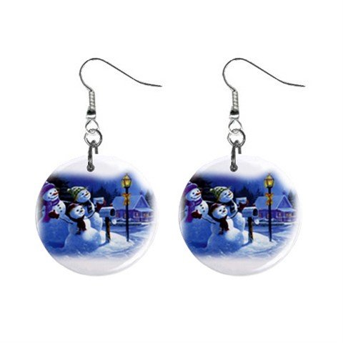 Three Snowman Christmas Dangle Earrings Jewelry 1 inch Buttons 12977554