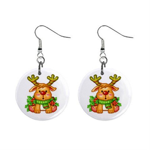 Cute Reindeer Christmas Dangle Earrings Jewelry 1 inch Buttons 12977599