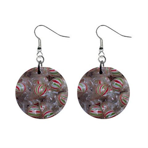 Red White Green Peppermint Candy Christmas Dangle Earrings Jewelry 1 inch Buttons 12982350