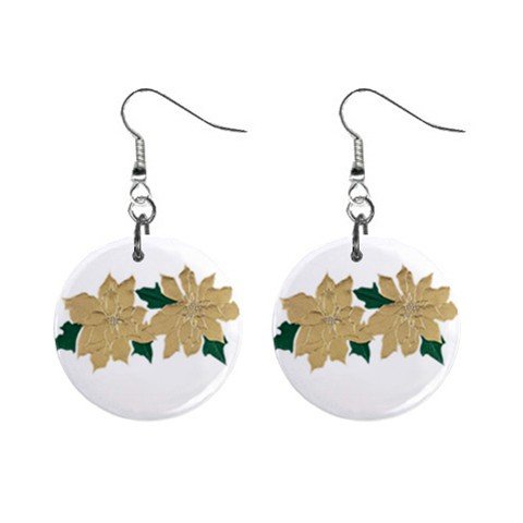 Foiled Pointsetta Christmas Dangle Earrings Jewelry 1 inch Buttons 13092651