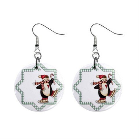 Skating Penquin Christmas Dangle Earrings Jewelry 1 inch Buttons 13092654