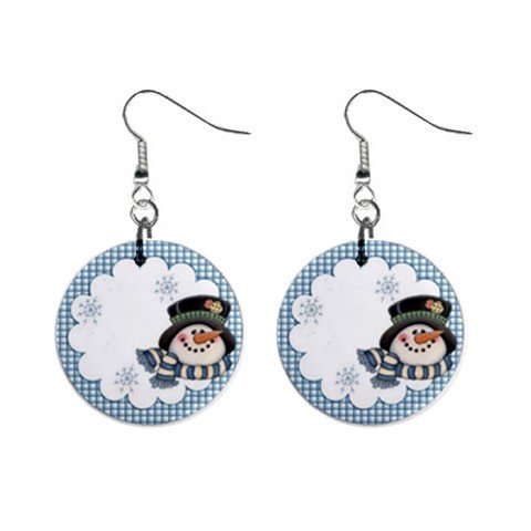 Gingham Snowman Christmas Dangle Earrings Jewelry 1 inch Buttons 13092655