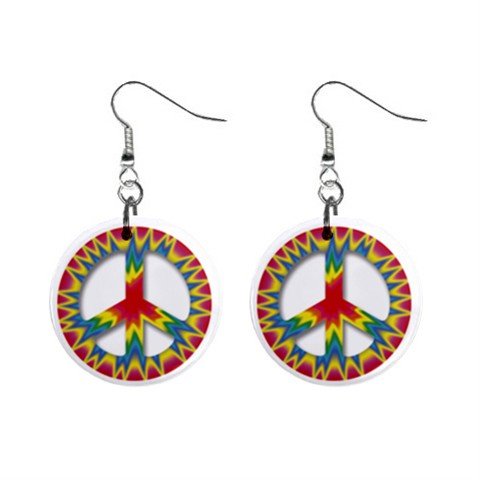 Peace Sign Art Dangle Button Earrings Jewelry 1 inch Round 14881796