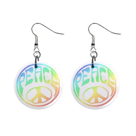 Pastel Peace Sign Dangle Button Earrings Jewelry 1 inch Round 14881798
