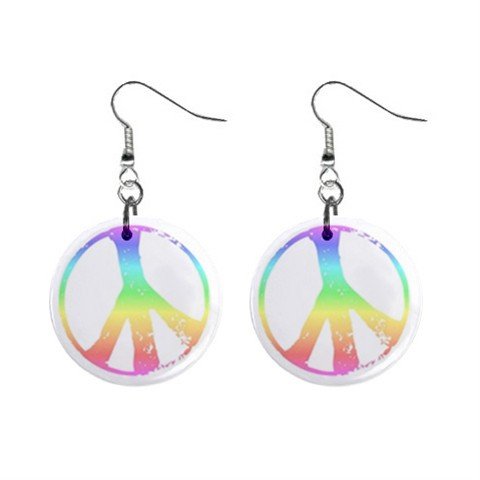 Pastel Peace Symbol Sign Dangle Button Earrings Jewelry 1 inch Round 14881811