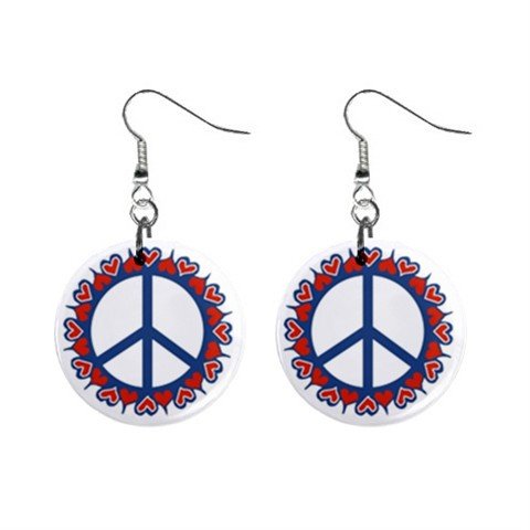 Heart Peace Sign Dangle Button Earrings Jewelry 1 inch Round 14881812