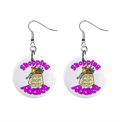 Shopping Addict Novelty Dangle Button Earrings Jewelry 1 inch Round 14006609
