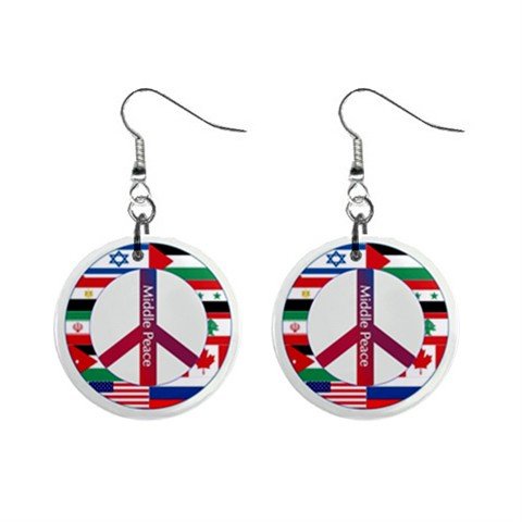 World Flags Peace Sign Dangle Button Earrings Jewelry 1 inch Round 14881818