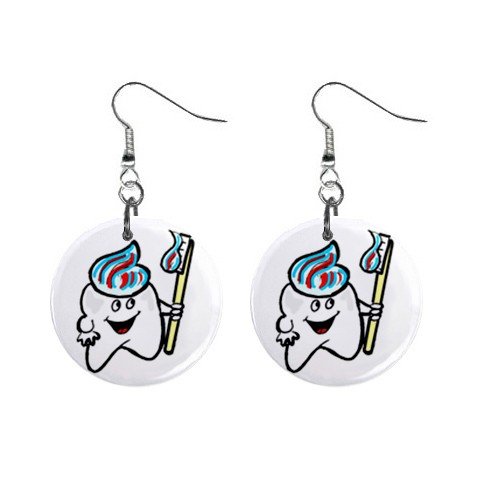 Happy Tooth with brush Dangle Earrings Jewelry 1 inch Buttons 12479762