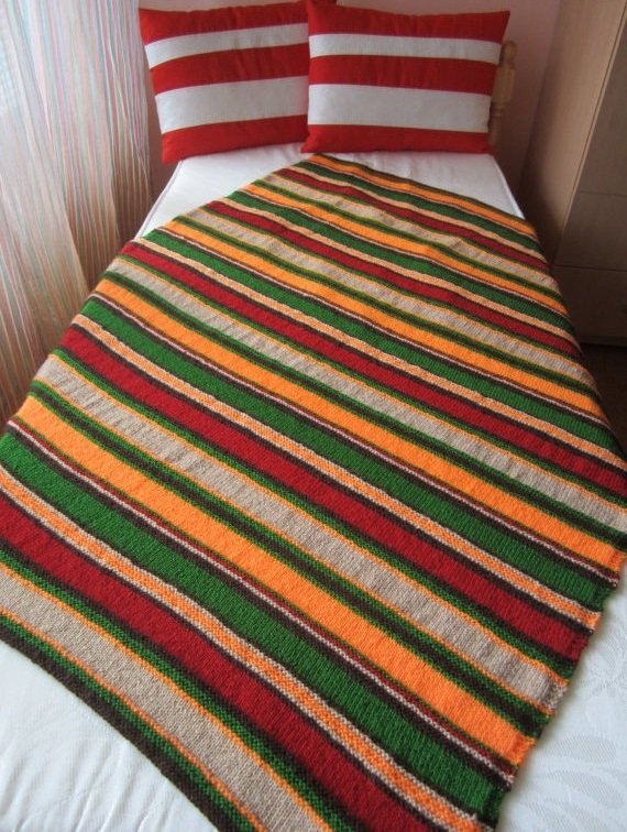 Knit strip afghan