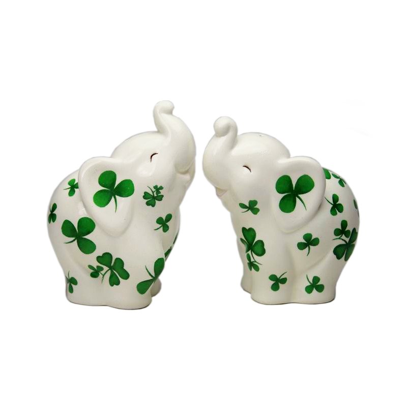 Elephants with Shamrocks Salt and Pepper Shaker Set