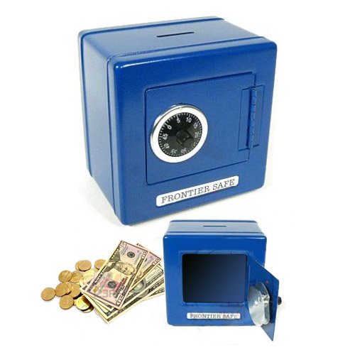 Blue 6" Metal Frontier Classic Bank with Combination Lock and Coin Slot
