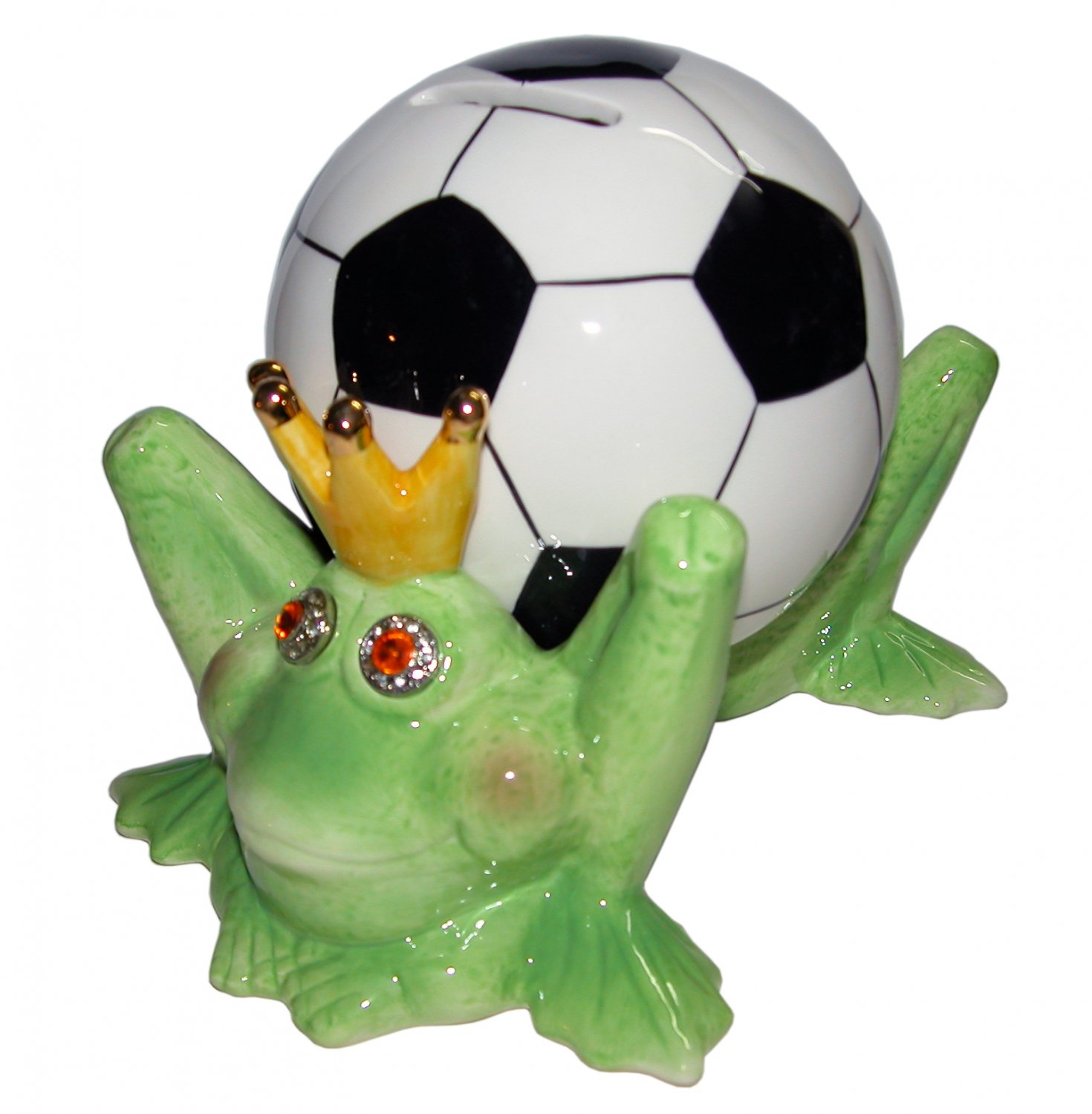 Frog Prince with Soccer Ball Ceramic Piggy Bank By Ray Dowis