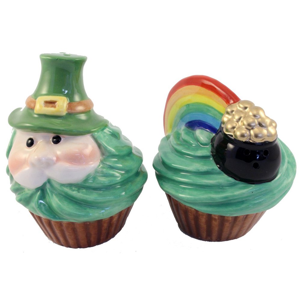 Salt and Pepper Shaker Irish Leprechaun and Pot of Gold Cupcake