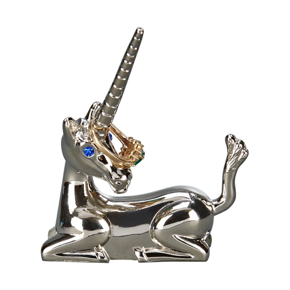Unicorn Ring Minder Holder with Blue Eyes, Silver Tone Metal Non Tarnish