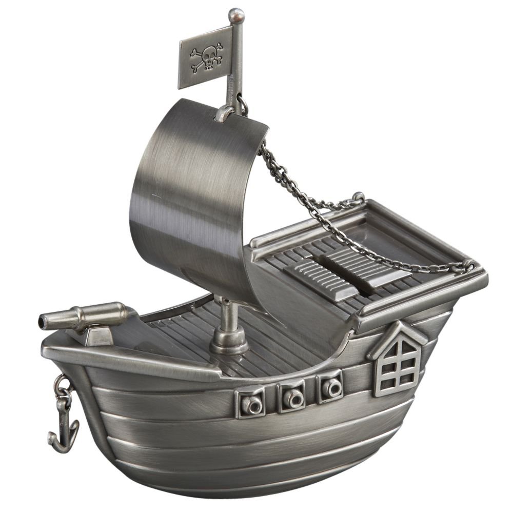 Pirate Ship Money Bank Antique Style Boat Pewter Finish