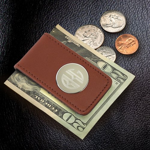 Leather Magnetic Money Clip-Brown