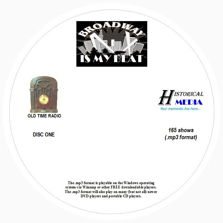 BROADWAY IS MY BEAT - 165 Shows Old Time Radio In MP3 Format OTR On 2 CDs
