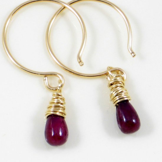 Ruby Delight Drops - Genuine Ruby Briolettes on Handforged 14k Gold Fill Earwires