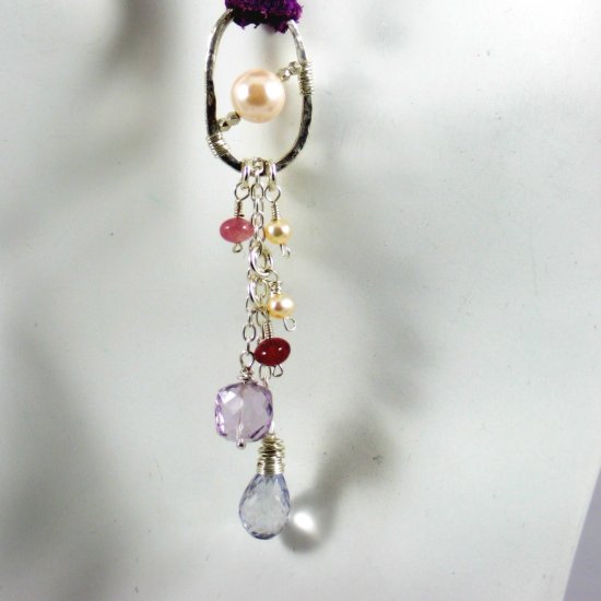 White Topaz, Amethyst, Pearl, Tourmaline Cascade Neck Wrap