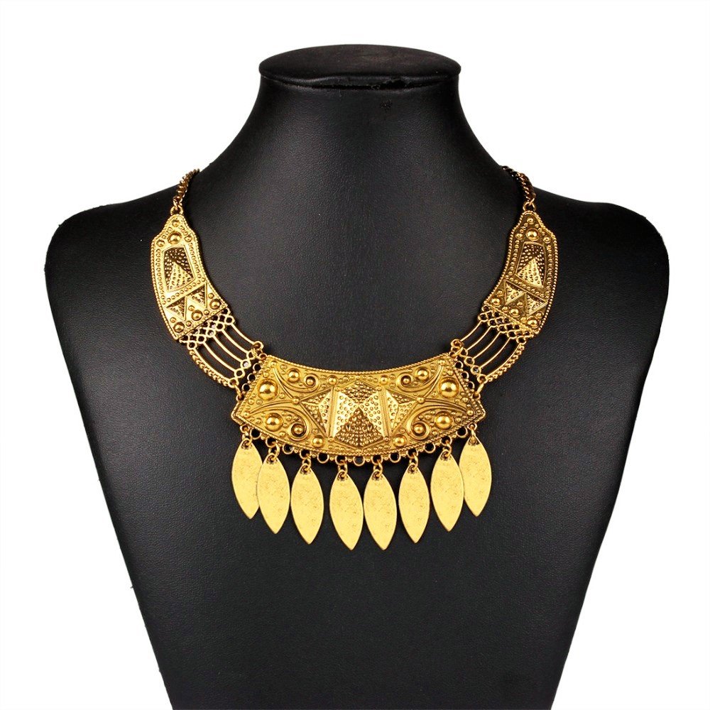 Elegant Ethnic Boho Gypsy Egyptian Tassel Antique Vintage Bronze Chunky Statement Collar Necklace