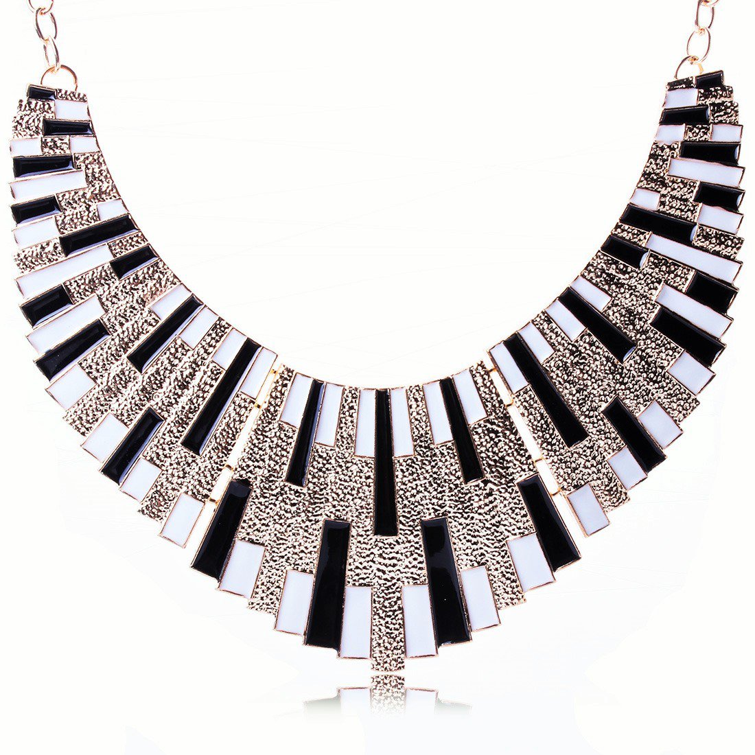 Bohemian Egyptian Punk Tribal Spike 18KGold Plated Black White Revival Bib Chunky Statement Necklace